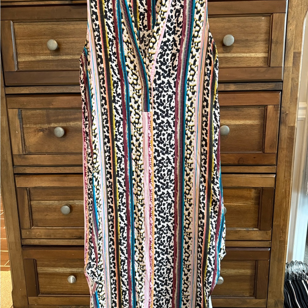 Marie Oliver Vibrant Striped and Patterned Midi Dress